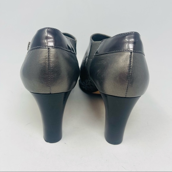 Brighton Rhythm Metallic Pewter Laser Cut Leather Heeled Shoe 11M NEW - Picture 5 of 10